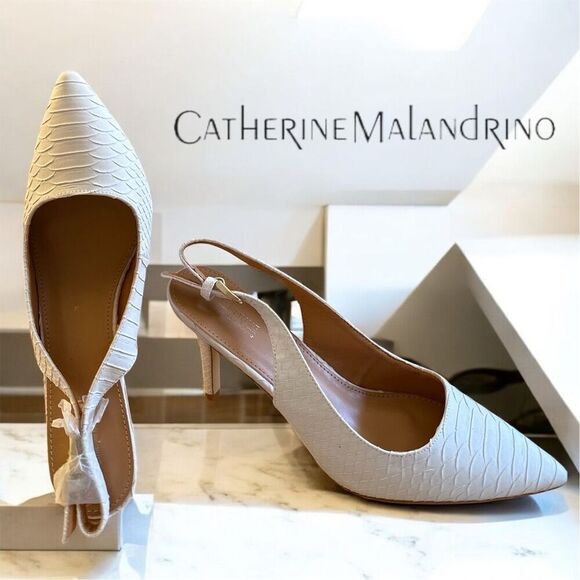 Catherine Malandrino Women's White Ivory Slingback Pumps Size 10 Croc Pattern - Picture 4 of 13
